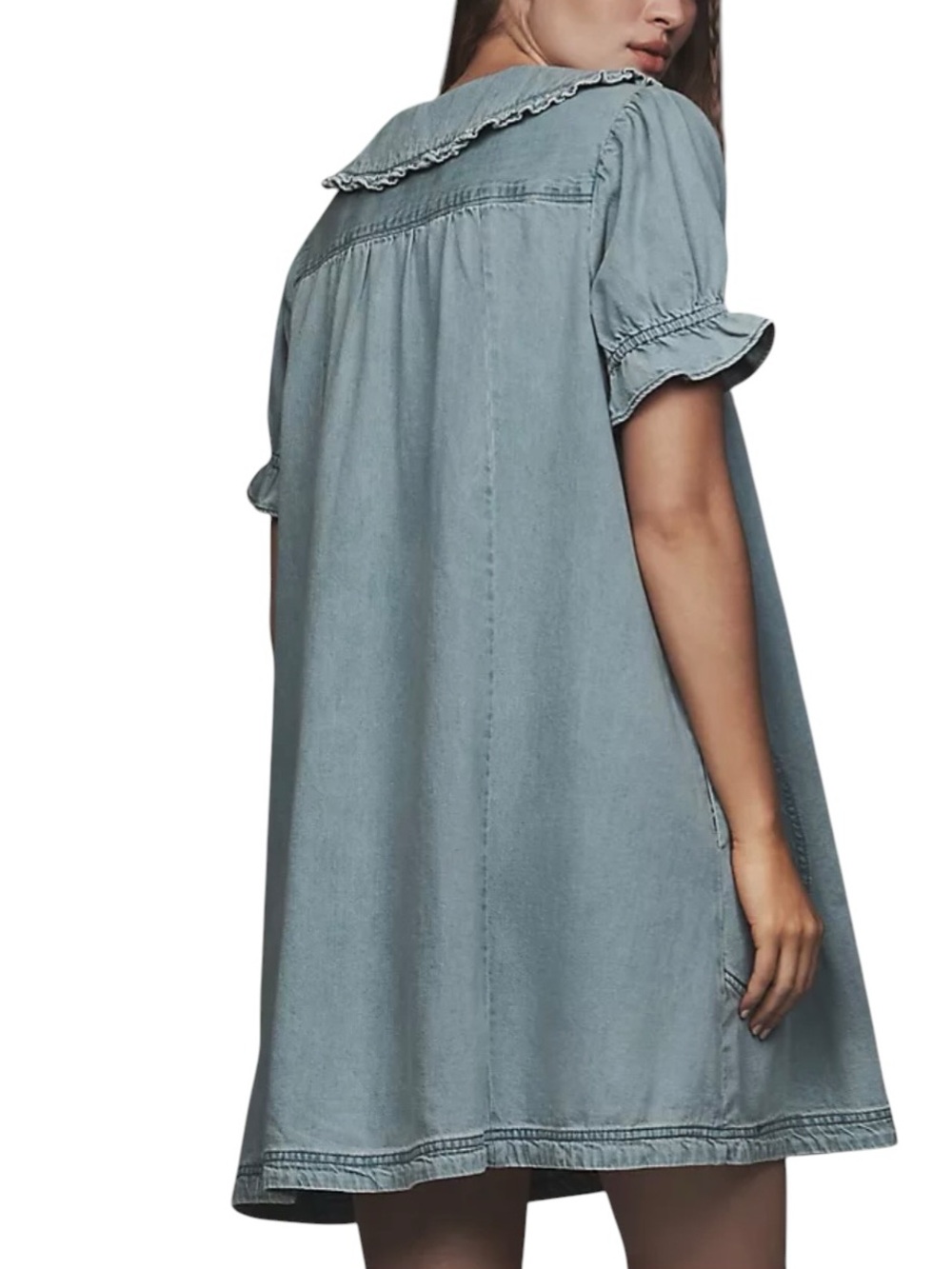 The Keira Denim Mini Dress Anthropologie Pilcro Cotton Light Wash Boho Size L - Picture 11 of 15
